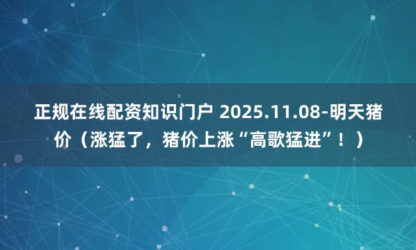 正规在线配资知识门户 2025.11.08-明天猪价（涨猛了，猪价上涨“高歌猛进”！）